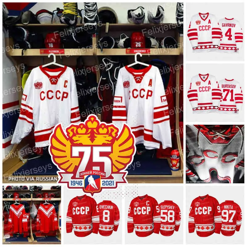 THR ROSSIA хоккейная команда 2021 75 -й CCCP USSR Throwbacks Jersey Александр Овечкин Гусев Никита Антон Слепи Бурдасов Владислав Гавриков