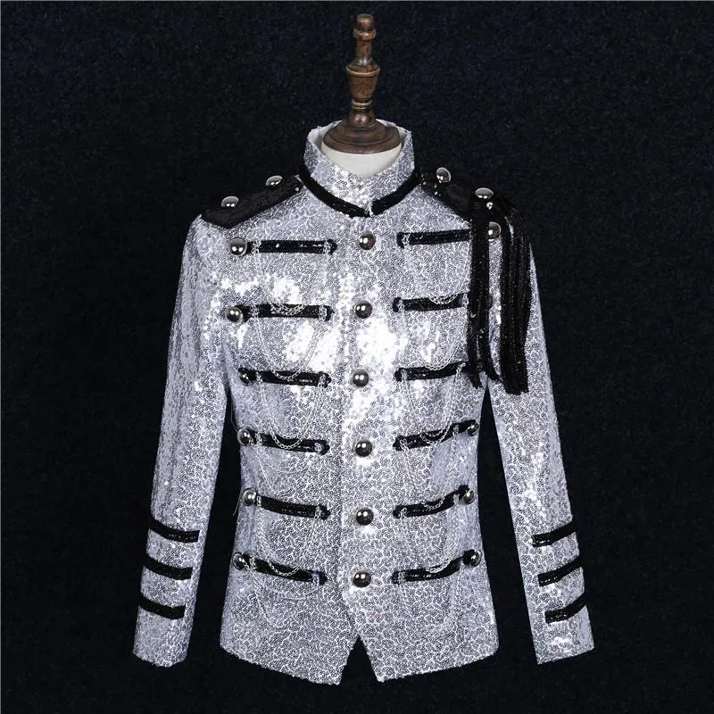 Mens Jackets Silver Sparkly Jacket Men's Sequin Blazer Shiny Stage