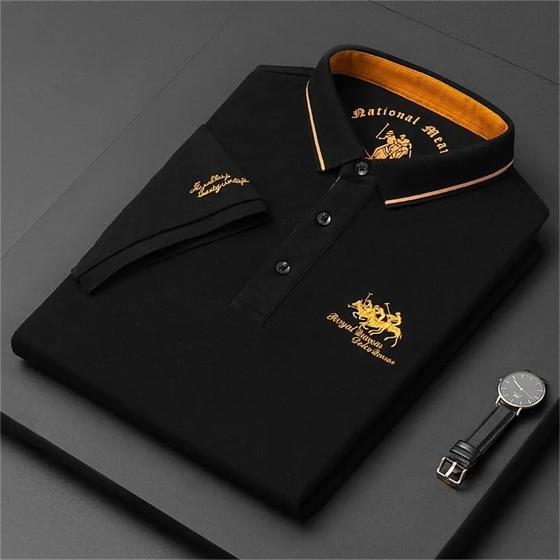 High end brand fashion embroidered cotton polo shirt men s short sleeved T shirt summer Lapel top Korean casual wear 220614