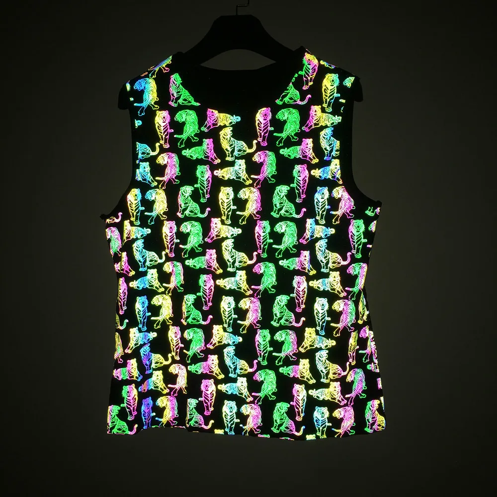 Colorful Reflective Tank Top Mens Summer Harajuku Hip Hop Sleeveless Shirt Breathable Basketball Sport Tank Tops Ropa Hombre