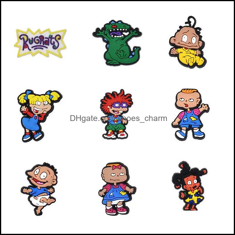 Wholesale Rugrats Cartoon Character Charms for Croc PVC Soft Rubber Shoes Charms Accessories Xmas Gift Sandals