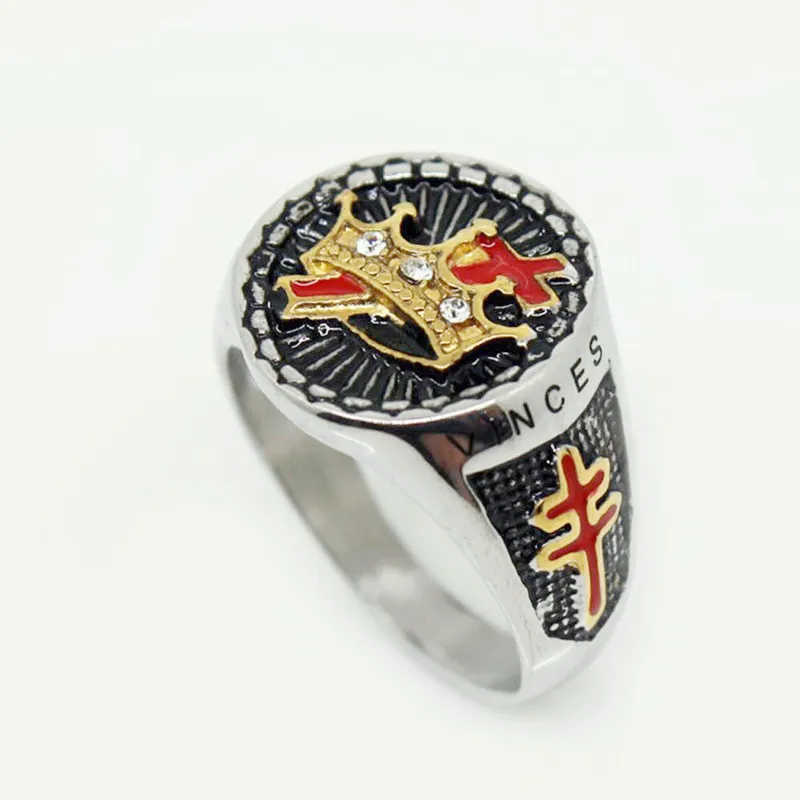 Gold Silver Two-Tone Masonic Knights Templar Cross Ring with Crystals A  Symbol of Honor