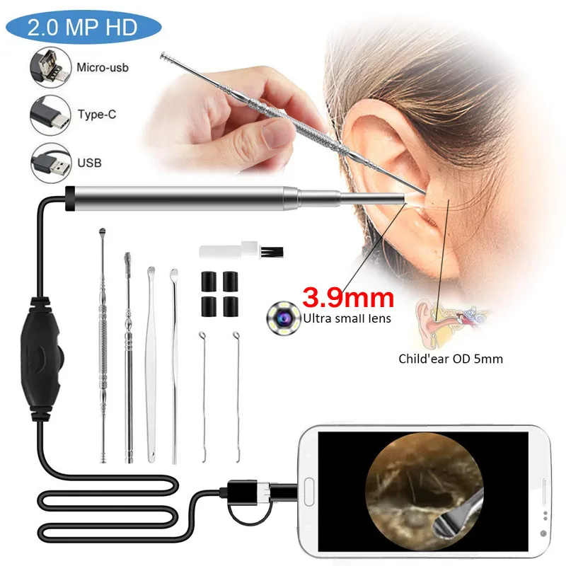 3,9mm3 1 kulak kepçesi görsel otoskop kulak kanal endoskop kulak çekme kazıcı otorhinolarengoloji denetim lens