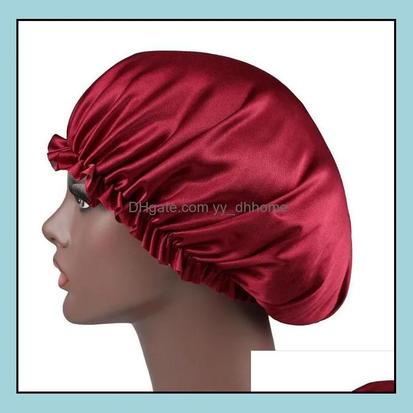New Solid Color Silk Satin Night Hat Women Head Cover Sleep Caps Bonnet Hair Care Fashion Accessories 17 colors Wholesale