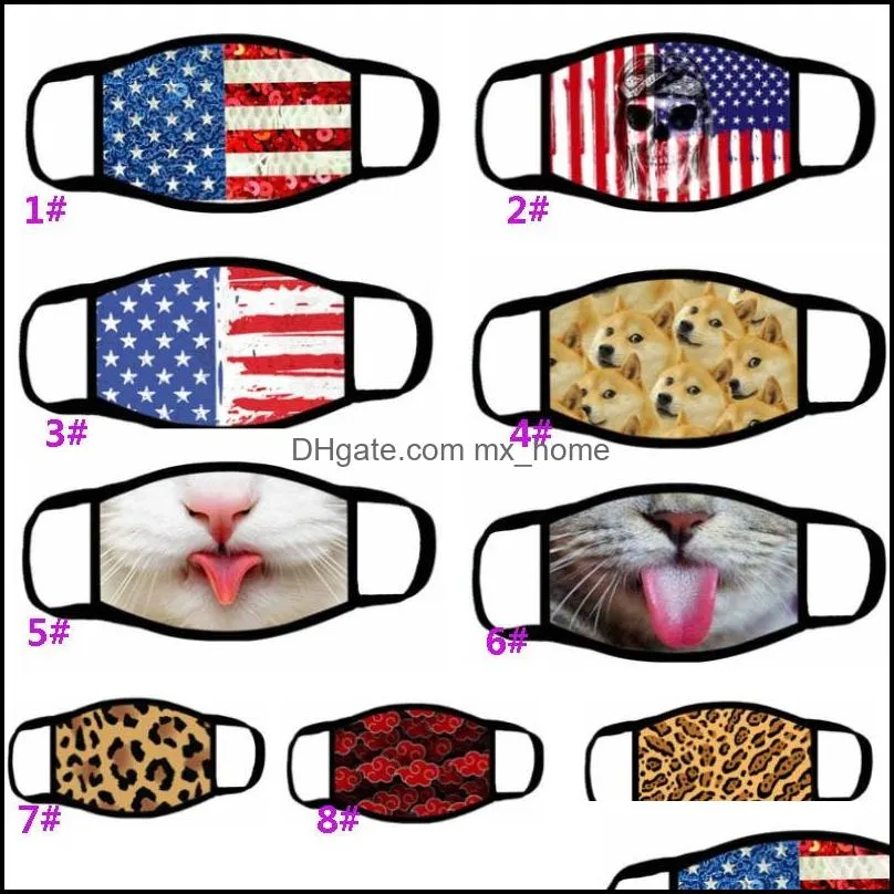 3D Cartoon Leopard Animal Dog Mouth Mask Nation Flag Hanging Ear Personality Funny Face Mask XHH9-3021