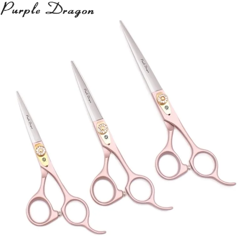 Tijeras profesionales de peluquero Purple Dragon 5,5 "6" 7 "Japón acero corte peluquería tijeras de adelgazamiento oro rosa 9105 #220317