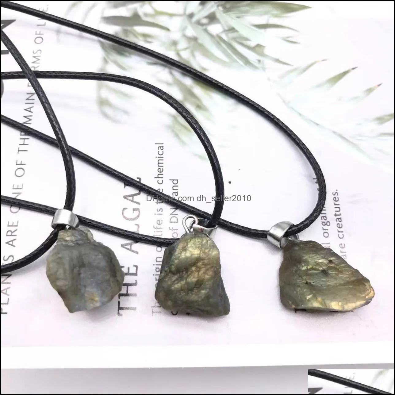 rough natural labradorite moonstone energy healing stone pendant irregular necklace rope necklace women jewelry factory dhseller2010