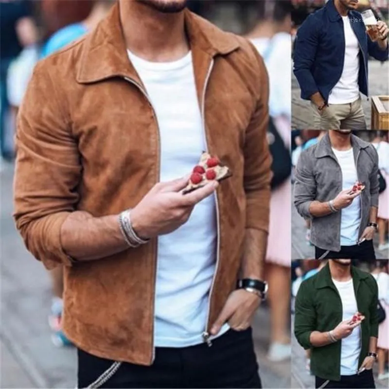 Smart Casual Men Winter Warm Suede Jacket Coat Outwear Solid Color Long Sleeve Zipper Cardigan Fashion Coats Clothes