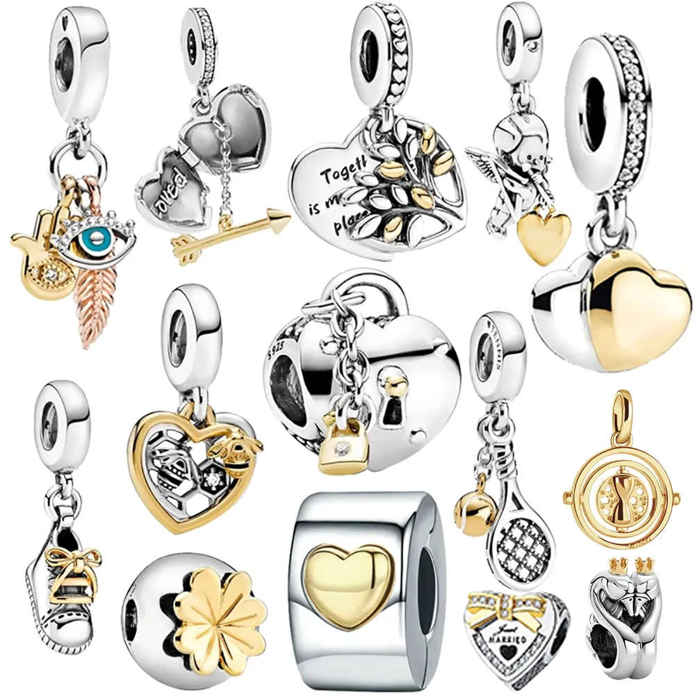 925 Charmos de plata esterlina Alas de ángel Swan of Love Heart Charms Bead Pends Originales Beads Fit Pandora Bracelet Jewelry haciendo regalo de bricolaje