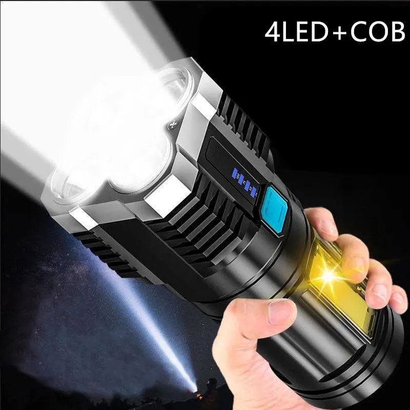 مشاعل يدوي مشاعل 4 مصابيح LED متعددة الوظائف قوية USB USB القابلة لإعادة الشحن جانب الكوب الجانبية في الهواء الطلق متعددة الوظائف