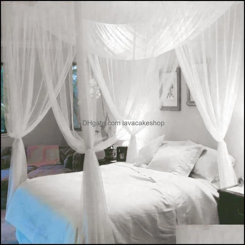 Bedding Canopy Full Size Mosquito Net Post Bed Curtain Dustproof Queen King Decoration Home Netting 4 Corner Polyester White