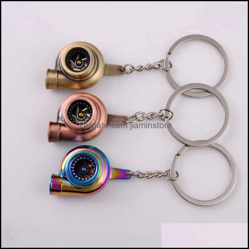 Metal Turbo Keychain Sleeve Bearing Spinning Auto Part Model Turbine Turbocharger Key Chain Ring 195 U2