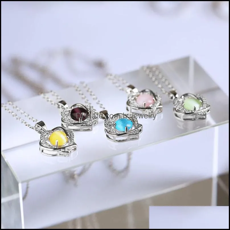 fashion creative diamondset hearttoheart moonstone zircon necklace collarbone chain sweater chain gift party outing jewelry hjewelry