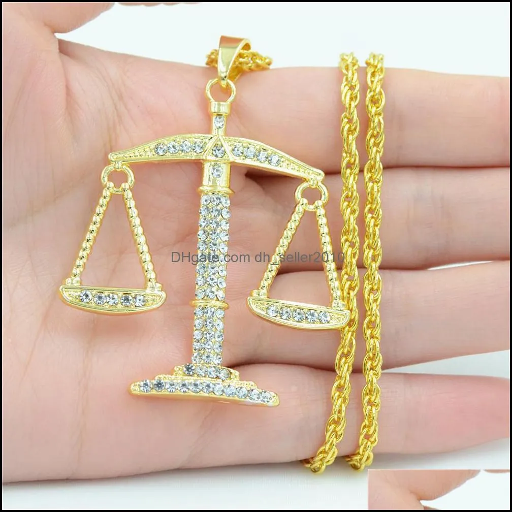 hip hop necklace gold color rhinestone balance pendant 316l stainless steel men women jewelry