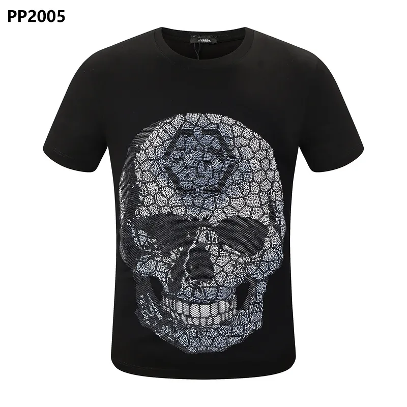 PP herr t-shirt designer smal fit tee sommar strass kort ärm rund nackskjorta tee skallar tryck toppar streetwear krage polos pp2005