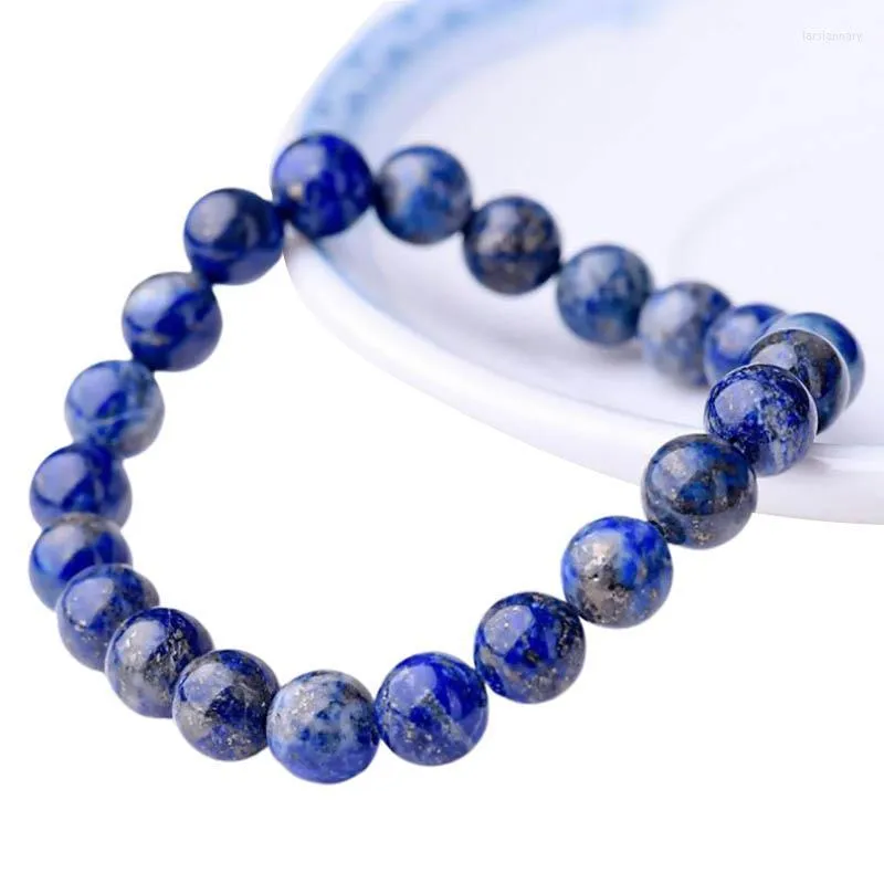 Bärade strängar naturliga 8mm lapis lazuli pärlor armband unisex elastisk armband sten runda armband för män kvinnor smycken gåvor med lars22