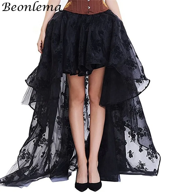 Beonlema Long Skirt Women Gothic Maxi Jupe Sexy Black s Mesh Goth Tutu Ladies Party Halloween Clothing S-2XL 220317