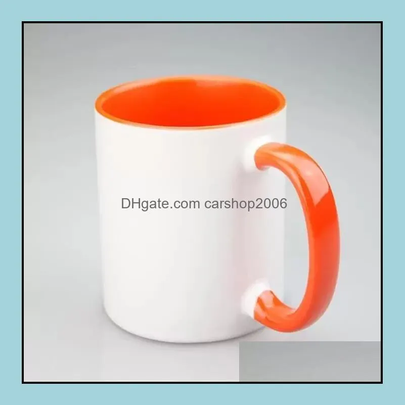 11oz Hot selling billet sublimation ceramic mug color handle inner color DIY transfer heat press printing water mugs by sea Inventory