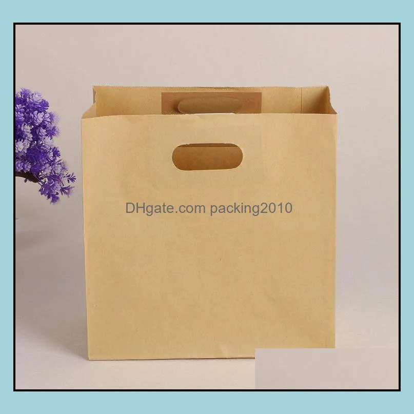 28x15x28cm large kraft paper bags bread snack sanwich wrap boxes takeout food packaging gift handle bags sn1302