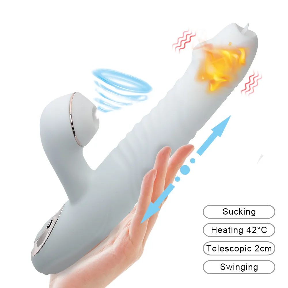 Sexiga leksaker för kvinnor Uppvärmning Dildo Clitoris Stimulator Nippel Sucker Kanin Sucking Vibrator Telescopic Swing 7 lägen