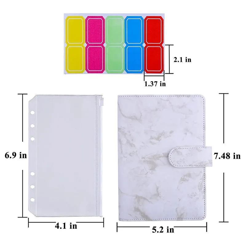 Present Wrap Pu Binder Cover med A6 fickor Löst bladpåsar 6 Ringbudget Kontant kuvert Pengar Sparing System Agift