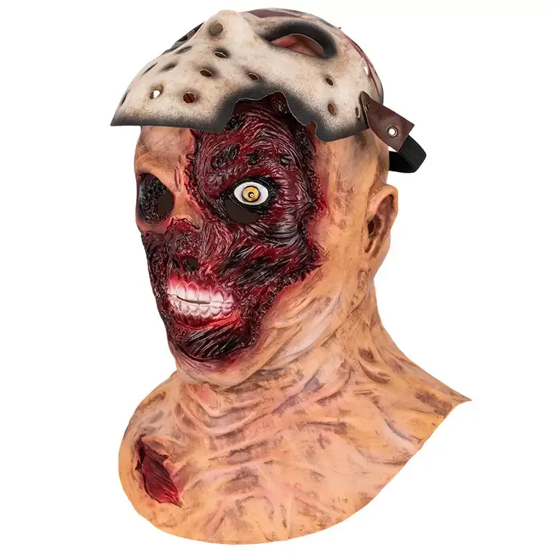 Horror Jason Scary Cosplay Full Head Latex Mask Open Face Haunted House Props Halloween Party Supplies 220611