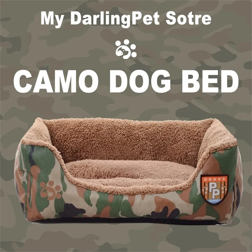 Grand lit de chien pour moyen petit s Camo peluche maison paniers tapis animal de compagnie s chats produits LJ201028