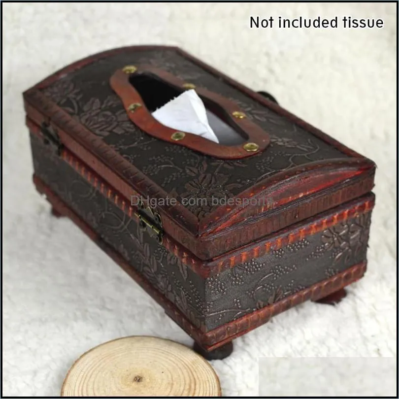 Tissue Boxes & Napkins Storage Retro Style Home Bedroom Table Kitchen El Decorative Case Rectangular Cover Gift Napkin Holder Wooden