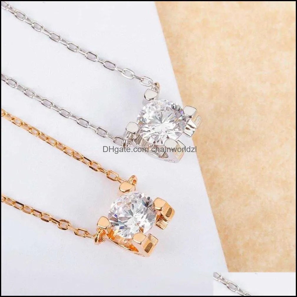 Brand Pendant Pure 925 Sterling Silver Jewelry For Women Gold Color Square Wedding Jewelry 2ct Diamond Heart 925 Top Quality