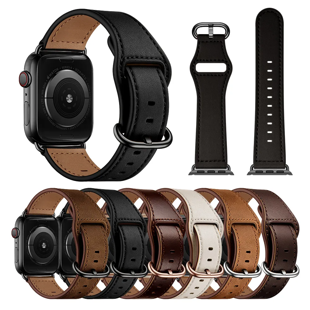 Designer Watchbands For Smart Apple Watch Strap Bands Watchband Smartwatch Iwatch Series 1 to 7 S7 SE Genuine Cow Leather Band 38MM 40MM 41MM 45MM Smart Watches Straps