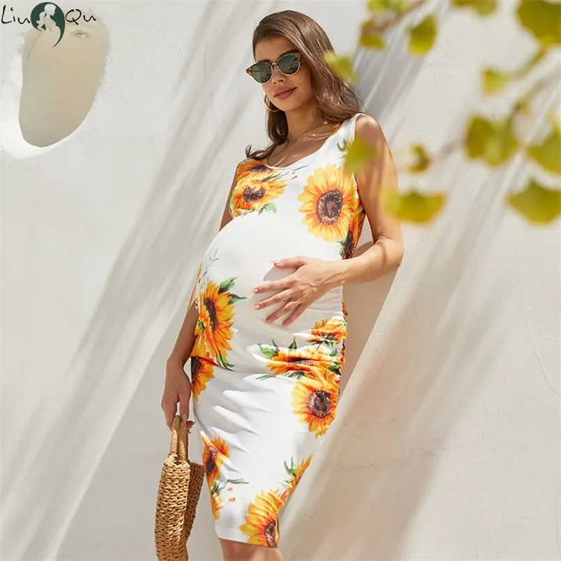 Liuqu Materniteit Vrouwen kleden zwangerschap jurken mama kleding flatterende kant ruches schep nek zwangere dameskleding l 220607