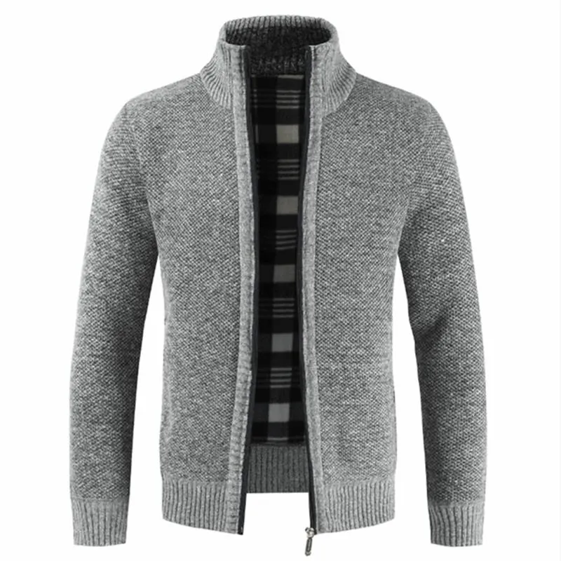 Suéteres masculinos Cardigan masculino Casual Full Zip Solid Color Sweater Winter Korkwear com lã polar dentro da jaqueta roupas masculinas