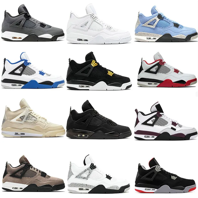 أحذية كرة السلة للركض عالية الجودة OG Jumpman 4s Jump 4 Bred Sail UNC Black Cat Fire Red جامعة الصبار الأزرق الأبيض نجم البحر النقي الملكي للرجال والنساء أحذية رياضية رياضية