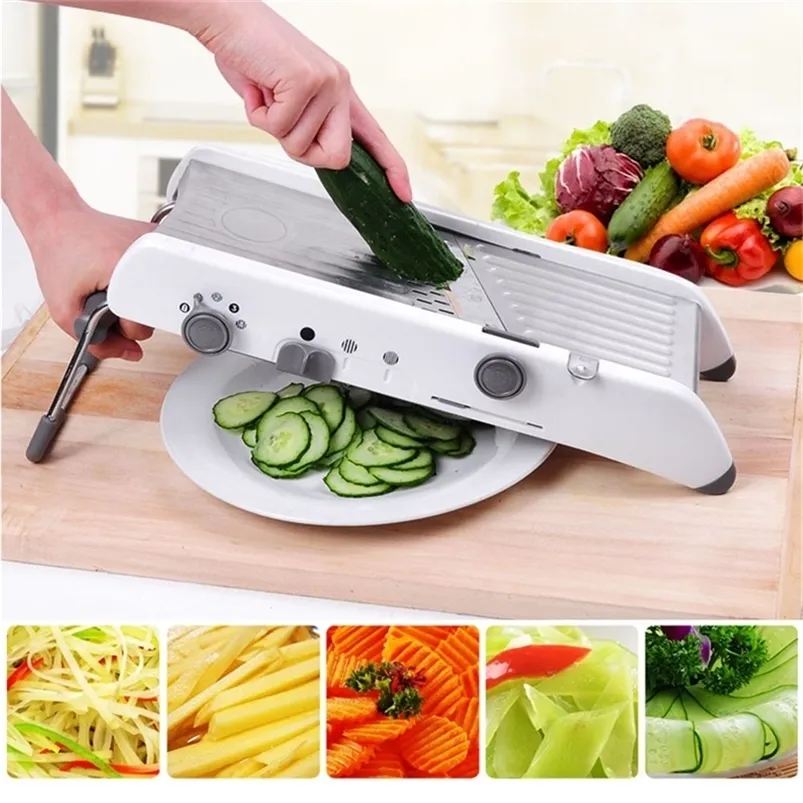 Mandoline Professional Vegetable Cutter Slicer Vegetable Grater med justerbar 304 rostfritt stålblad Kökstillbehör 210318