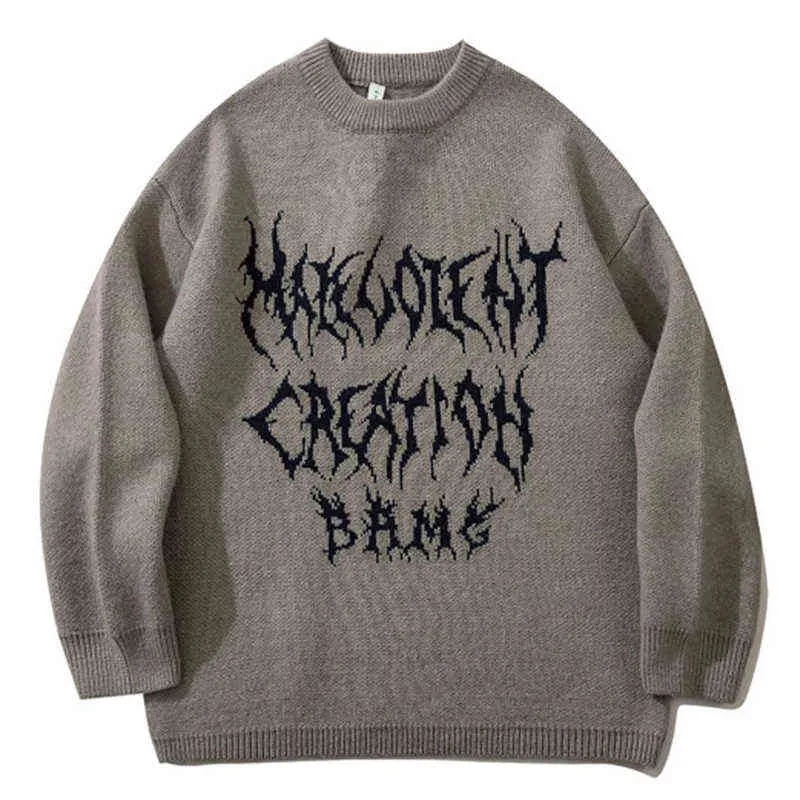 HARAJUKU KNITED SWARETS MEN GRAFFITI CLUALUSE PULLOVERY VINTAGE CAMEAL O NECK SWEATER Zimowa para streetwearu T220730