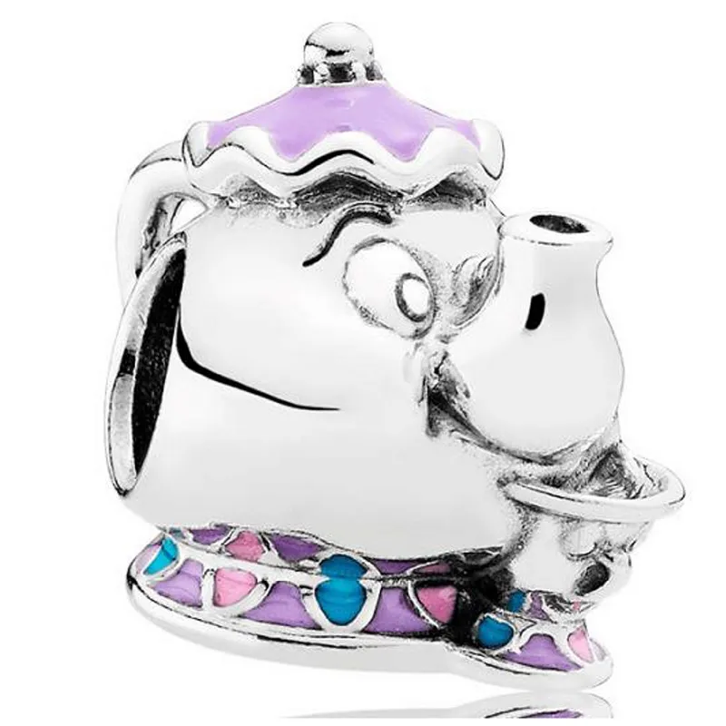 Convient aux bracelets Pandora Théière de cochon violet d'été Charmes européens Perle de charme en émail d'argent Perles en vrac pour la vente en gros de bijoux de collier sterling européen à faire soi-même