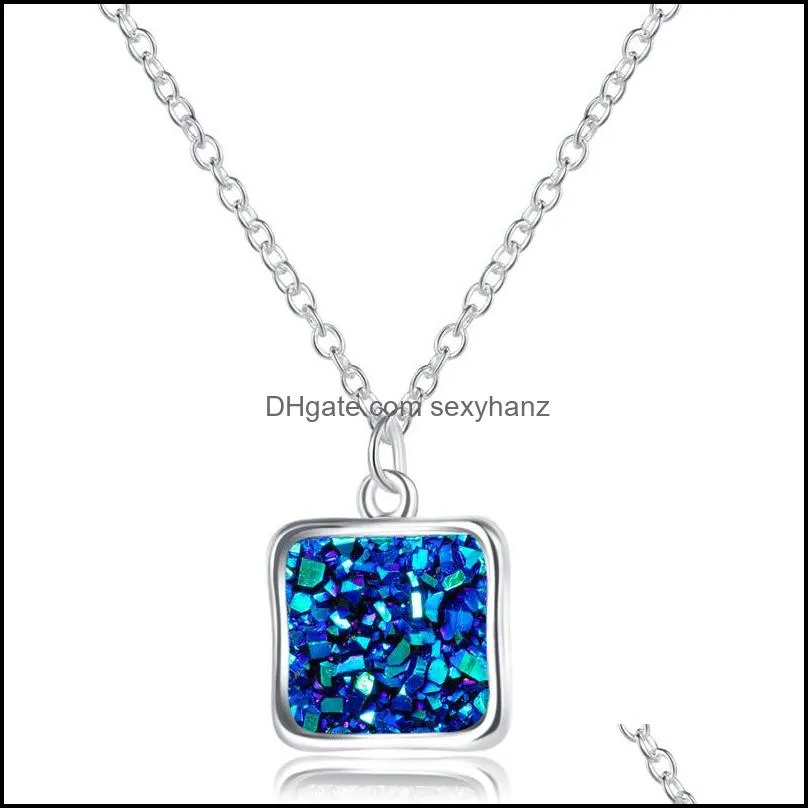 Anhänger Halsketten Anhänger Schmuck 6 Farben Harz Druzy Drusy Halskette Silber Überzogene Quadratische Irregar Geometrie Stein Für Frauen Drop Lieferung 20