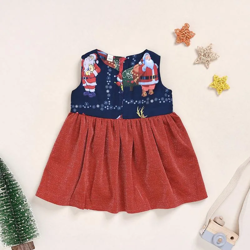 Girl's Dresses Christmas Toddler Kids Baby Girl Princess Dress Santa Print Tutu Children Puff Sleeve Xmas DressGirl's