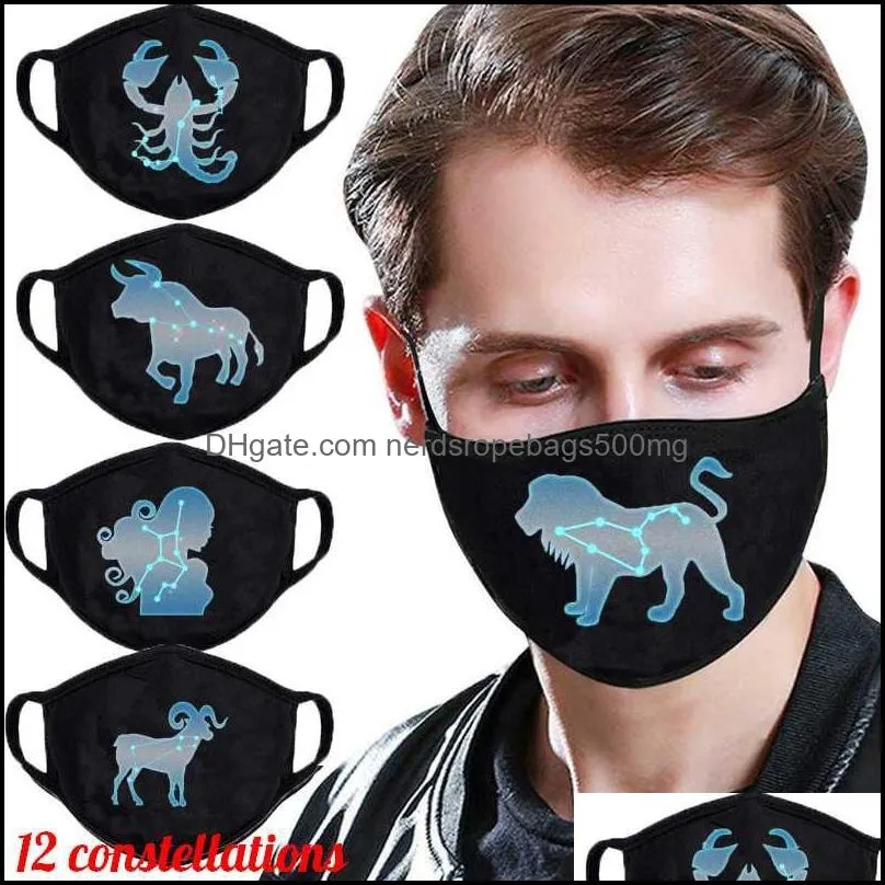 Creative Constellation Mask Breathable Cotton Anti Dust Smog Face Mouth Masks 12 Zodiac Signs Protective Mouthes 19 O2