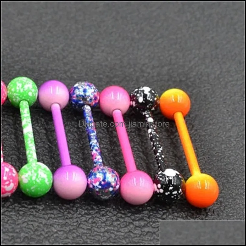 100pcs Body Jewelry Piercing Tongue Ring Barbells Nipple Bar Mix Nice Colors Christmas Gift 2278 Q2