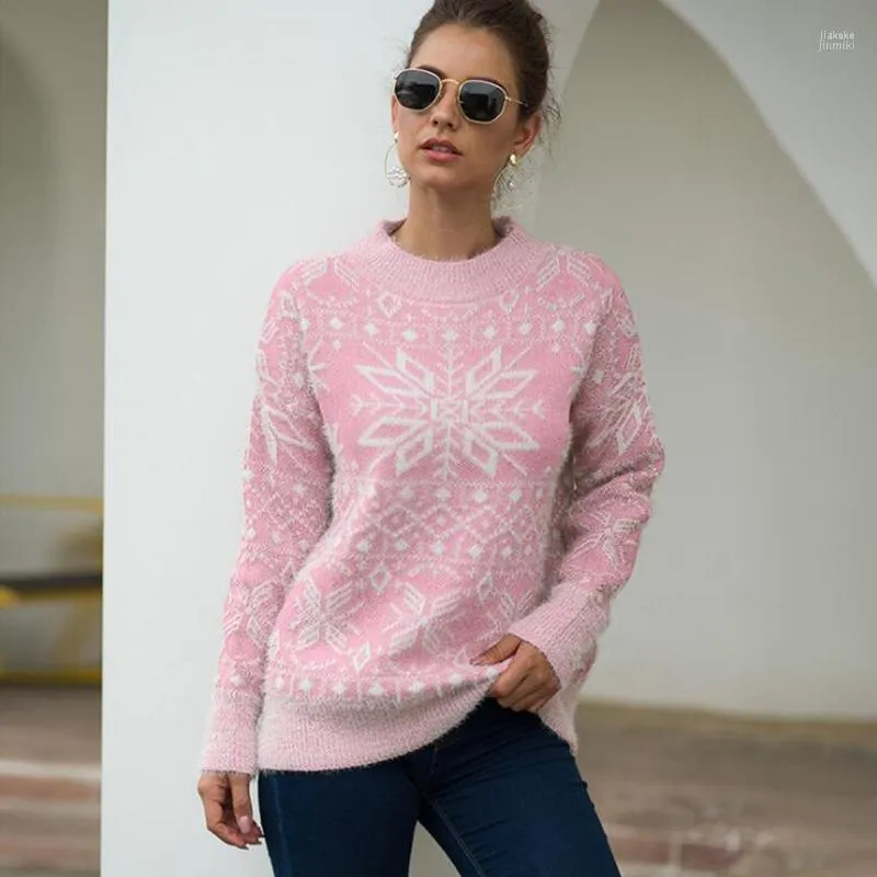Damenpullover S-XL 2022 Frühling und Herbst Mode Pullover für Frauen Langarm Rundhals Frau Weihnachten Schneeflocke Pullover