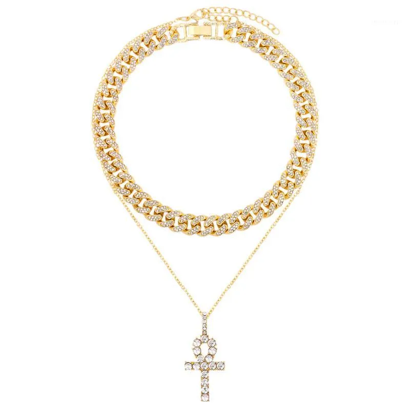 Chains Shiny Crystal Cross Pendant Necklaces For Women Men Punk Miami Iced Out Cuban Link Chain Necklace Collar Hip-hop Jewelry