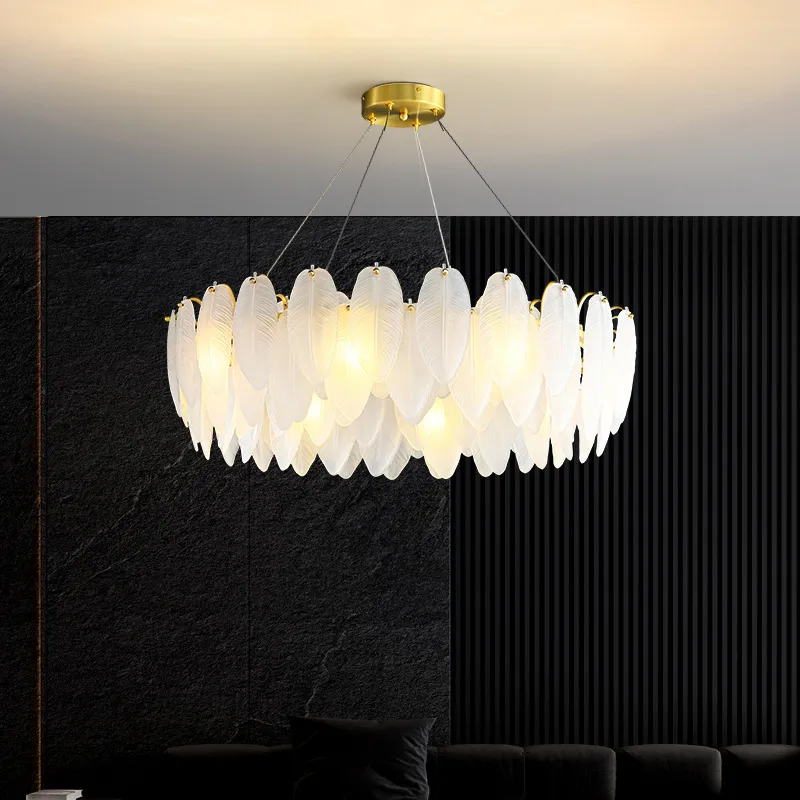 Modern Luxury Copper Glass Chandelier Lampor Lighting LED Living Room Lighting Hotel Hall Art Deco