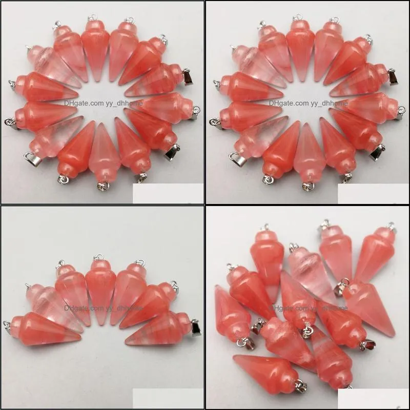 fashion cherry quartz pendulum charms natural circular cone stone pendants for jewelry making 50pcs/lot wholesale