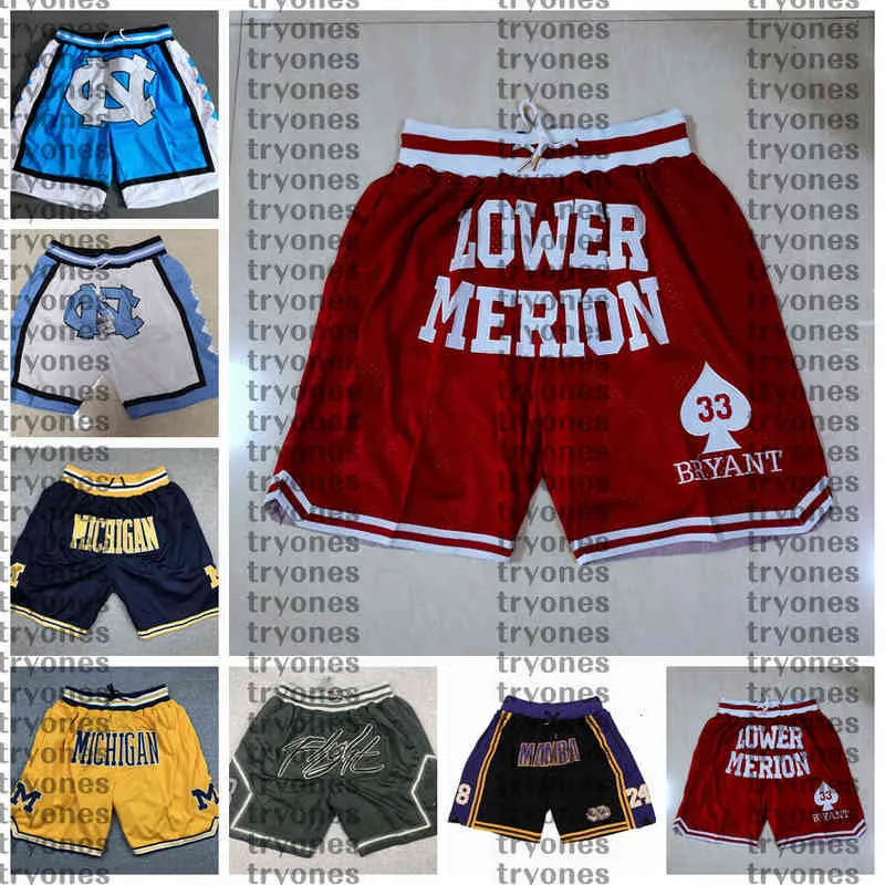 NCAA Bryant Lower Merion High School Short de basket-ball Michigan Wolverines Just College Don North Carolina Tar Heels Pantalon de poche Black Mamba