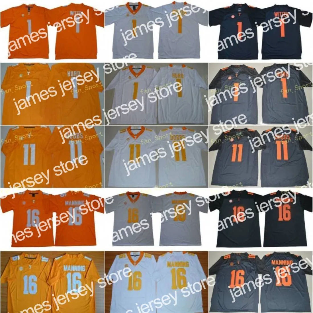 Nya NCAA Tennessee Volunteers 16 Peyton Manning Jersey Men Jason Witten 1 Jalen Hurd 11 Joshua Dobbs College Sec Men Sydd Orange Grey White