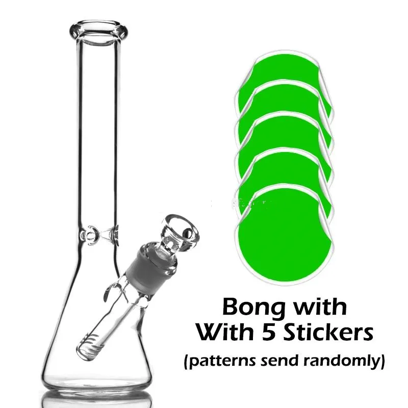 Fajki Klasyczne szklane zlewki Bong z 5 naklejkami około 10 cali palenia Wyczyść mini przezroczyste bongi