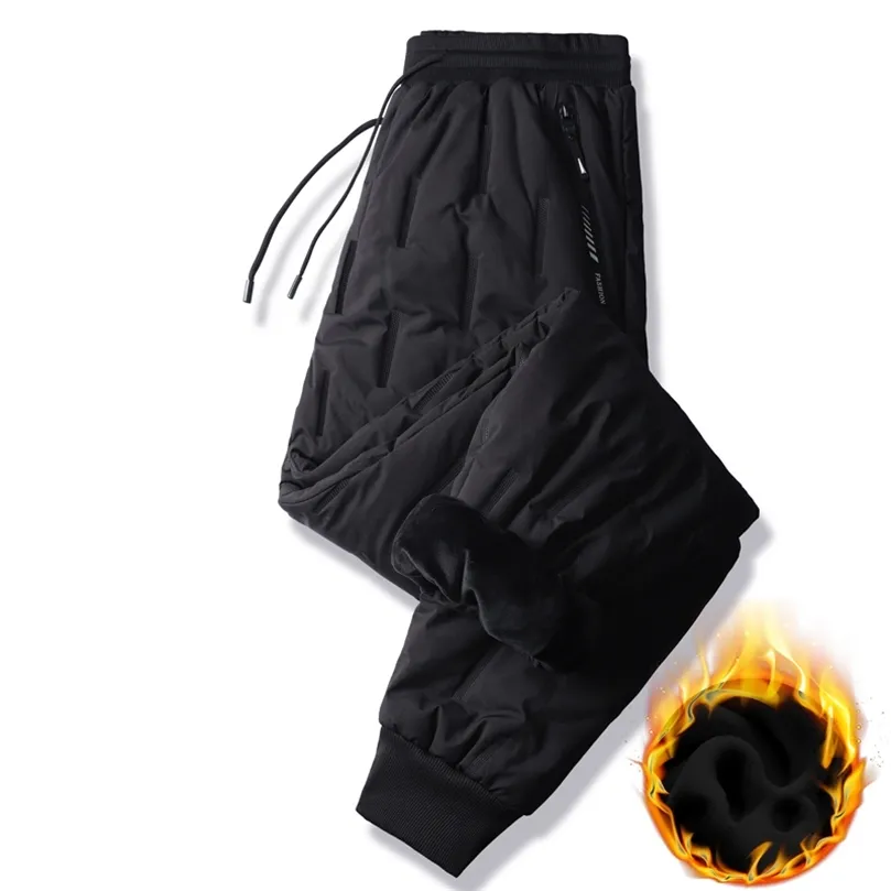 Kksky Winter Down Pants Men Outdoor Fleece Black Herrbyxor Polyester Casual Warm Mens Waterproof Pants Overdimensionerade M-5XL 201130