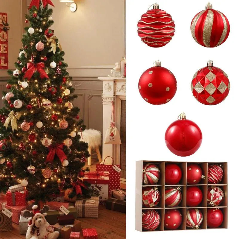 Party Decoration 6/8 Cm Christmas Balls Ornaments Red Gold Shatterproof Tree Hanging Ball Decorative Gift For Holiday WeddingParty