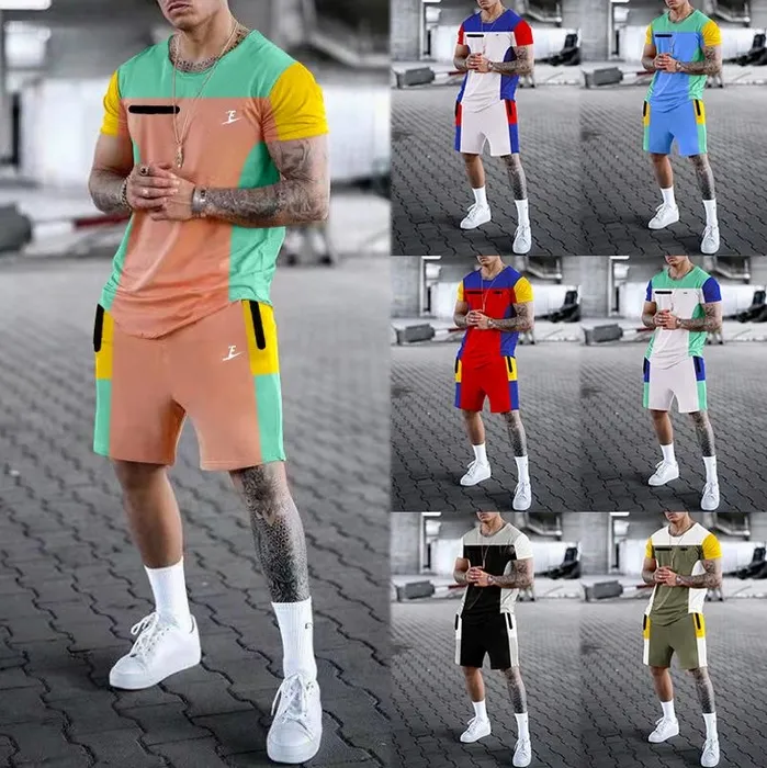 trainingspak heren sport zomer fitness T-shirt met korte mouwen ronde hals casual designer point shorts trendy tweedelig herenpak basketbalkleding lu'l'y